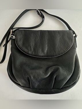 Margot-Natalie Black Rich Leather Crossbody Hobo Bag with Zip and Fold Boho Y2K